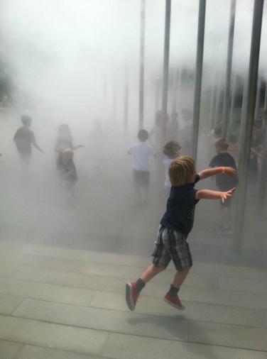 Kids enjoying the cloud sculpture in Buhl Park Pittsburgh