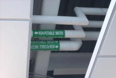 Water pipes in the CSL marked "nonpotable," used for flushing toilets.