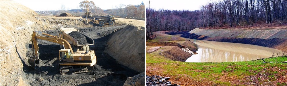 Reclamation in progress and one of the permanent irrigation ponds