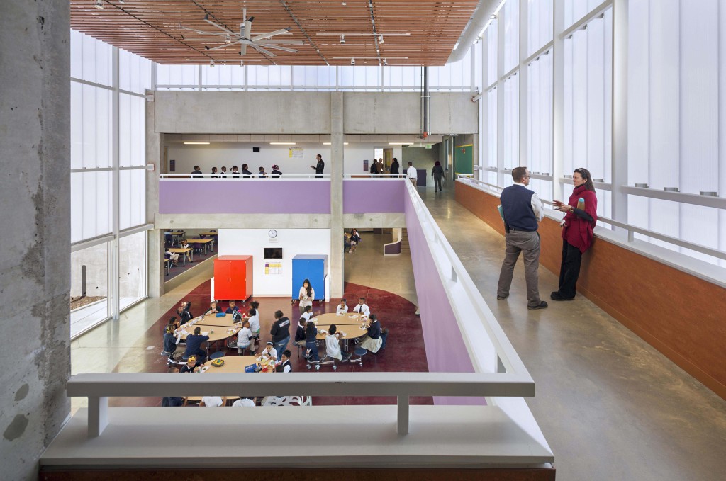 Open and soaring spaces complemented by a "quirky" color palette. Courtesy of Rogers Partners.