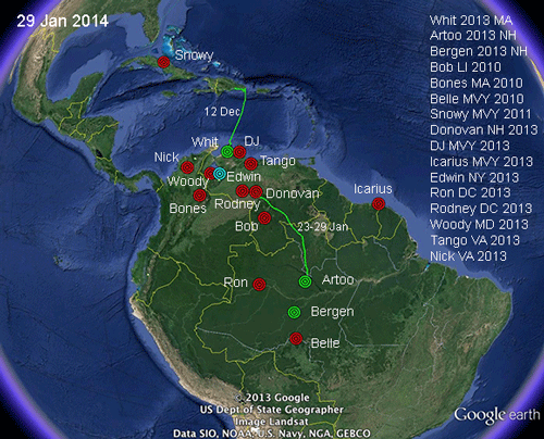 Where Rodney and Ron spent the winter. Sources: Ospreytrax.com, Google Earth