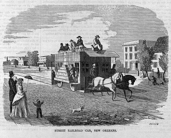 Streetcar New Orleans (engraving by Bellew) 1855
