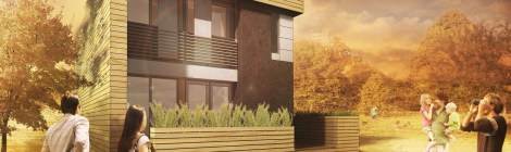 Rendering of Maison Reciprocite, one of the 20 team solar-powered houses competing in Versailles France.