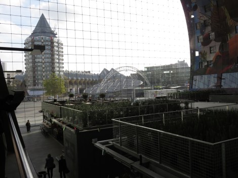 View from the market's mezzanine captures the view of landmark buildings