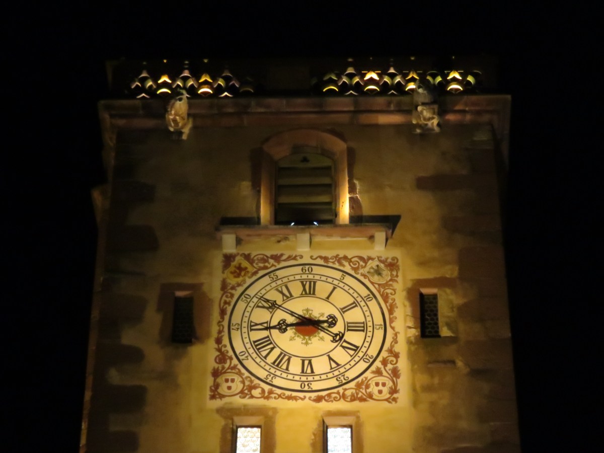 Clocktower at night in Ribeauville France