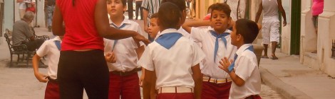 Kids on the street in a restored area of Old Havana.