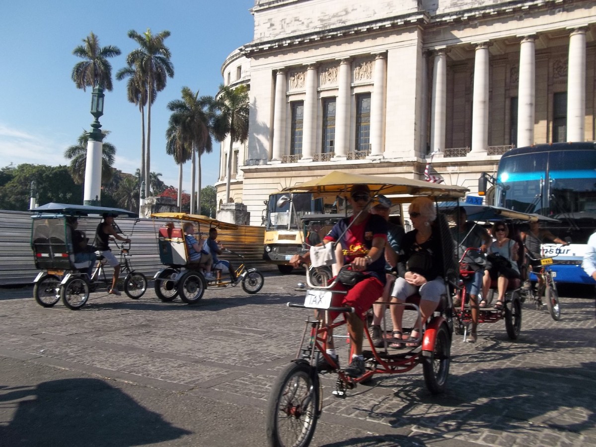 Bicycle power in Havana. Rickshaws are popular way to get around the city.