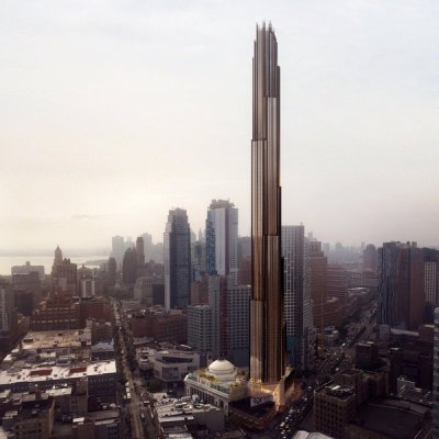 Rendering of proposed 73-story tower. Courtesy of Courtesy of SHoP architects