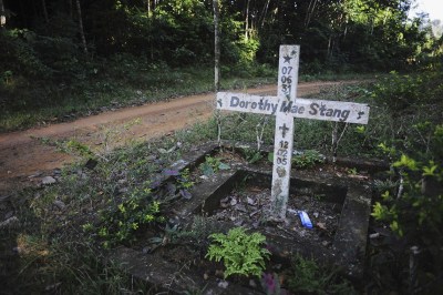 A marker in remembrance of Sister Dorothy Strang murdered in 2005