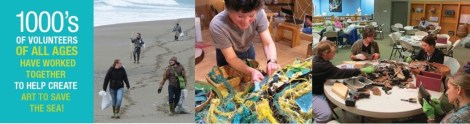 Kids and grownups help make the sculptures for Washed Ashore. Courtesy of Washed Ashore. 