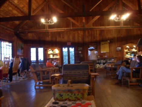 Enjoying the lodge at Big Meadows, with a gigantic stone fireplace and views down into the Virginia valleys