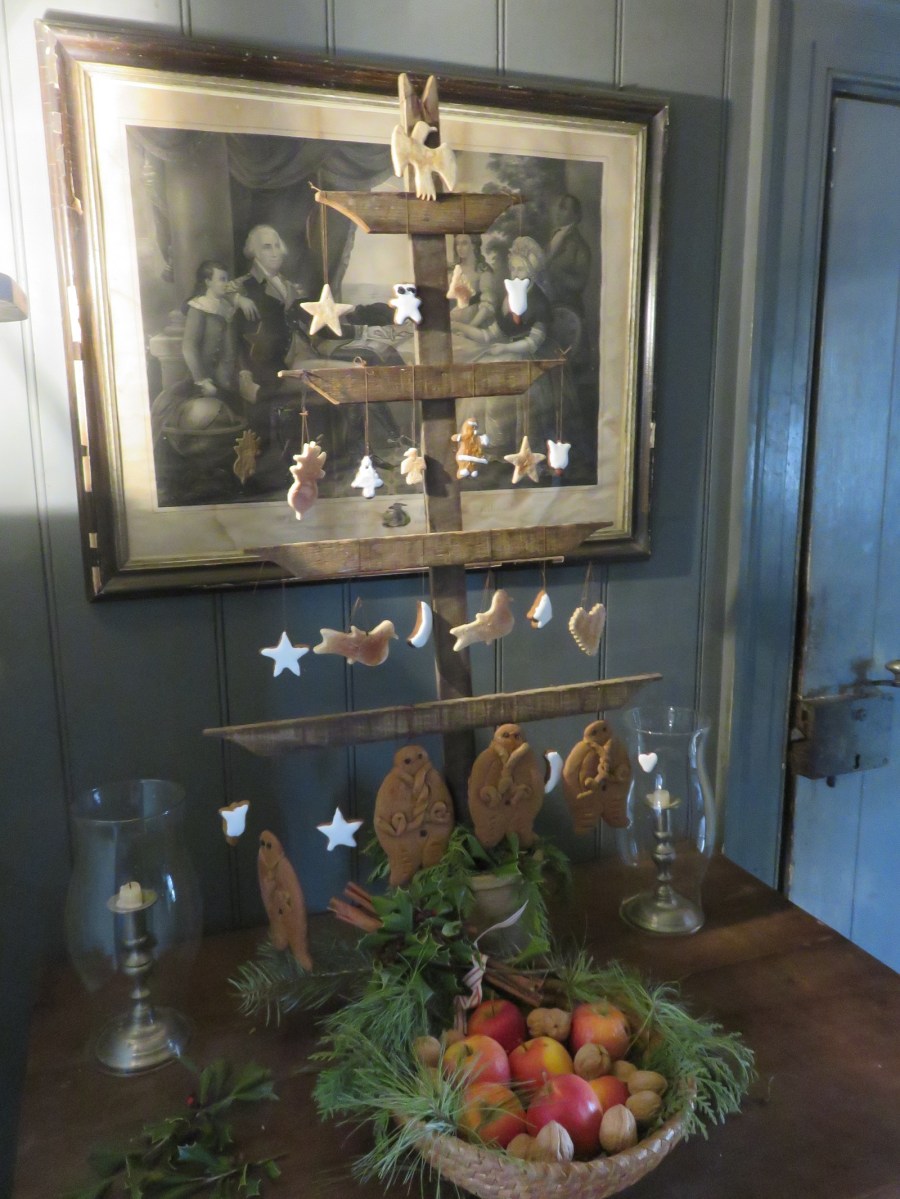 A 19th-century wooden Christmas tree with ornaments made from baked cookie dough, a tradition at the Landis Valley Farm Museum in Lancaster PA. (Roberta Faul-Zeitler, CC 3.0)