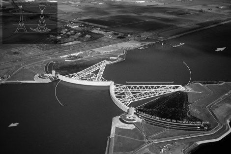 Maeslantkering storm surge gates outside Rotterdam, The Netherlands.