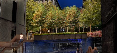 13th Street Bridge at night. ADA compliance to the entire Rail Park is at the 13th Street Bridge.