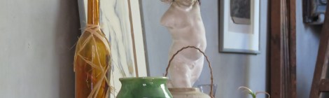 Some of the artist's treasured props. The green pot appears in many still lifes.