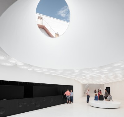 Amos Rex Art Museum, a below-ground view to the portals on the plaza. Photo copyright by Tuomas Uusheimo