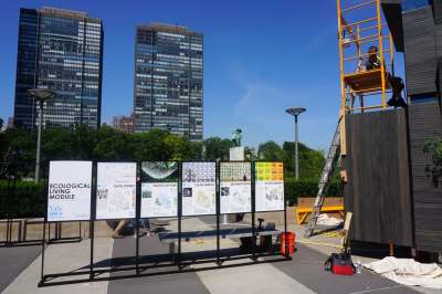 Ecological living module panels at the UN exhibition in 2018.