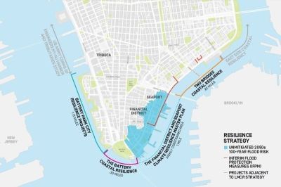 Expanding New York's shoreline on the East River as a flood barrier. 
