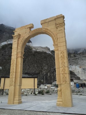 A full-size replica of the Triumphal Arch in Palmyra, Syria. The original was destroyed by ISIS in 2015. 