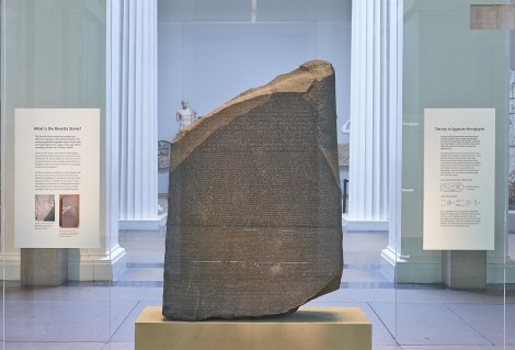 Ancient Egypt's Rosetta Stone at the British Museum was confiscated by Napoleon and later given to the museum after his loss at Waterloo. Courtesy of the British Museum.
