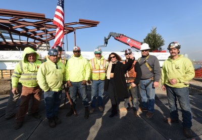 Fund-raising chair Diane von Furstenberg with construction crew at the new museum. 
