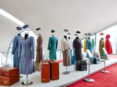 Air hostess uniforms are on display at the TWA Hotel curated by the New-York Historical Society. Courtesy David Mitchel TWA Hotel
