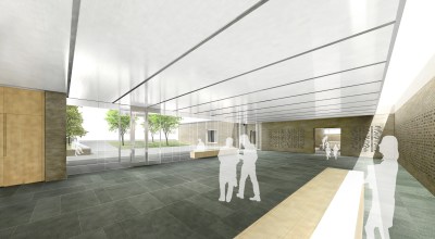 Planned studio and reception hall at Frank Lloyd Wright visitor center. Courtesy of John Ronan Architects